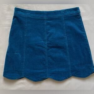 NWT Altar’d State Teal Blue Scallop Hem Corduroy Skirt Size Large